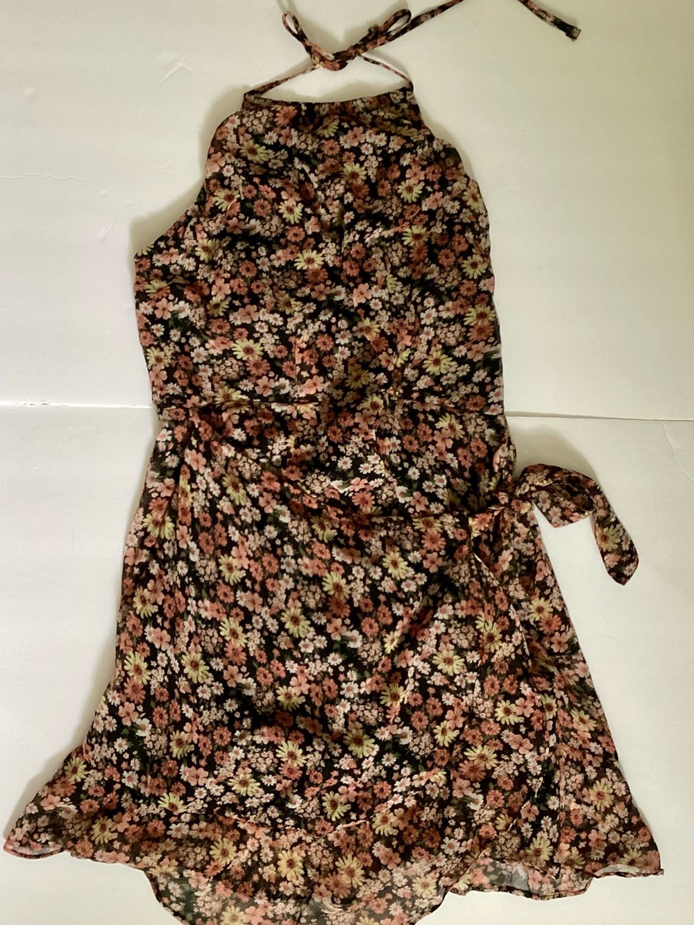 Abercrombie & Fitch One-Shoulder Floral Dress in Black with Pink & Cream Flowers